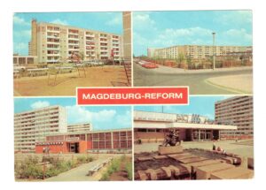Pocztówka przedstawia osiedle Reform z Magdeburga w NRD.
